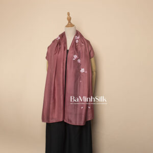 khăn lụa dài vẽ hoa mộc lan màu hồng đậm