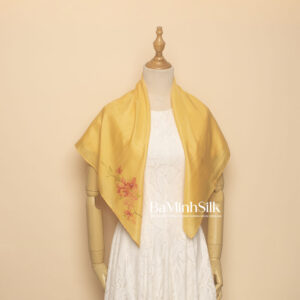 khăn lụa vuông vàng hoa giấy 80x80cm