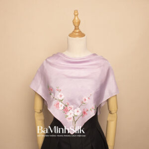 khăn lụa tím cành đào 70