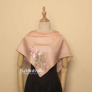 khăn lụa vuông hồng vỏ đỗ 70x70 hoa tulip