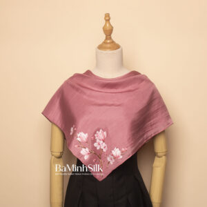 khăn lụa vuông vẽ hoa mộc lan 70x70 hồng h01