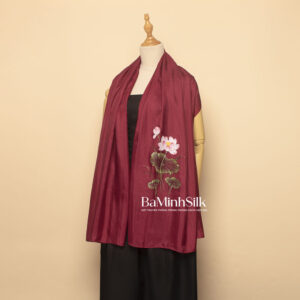 khăn lụa dài đỏ hoa sen