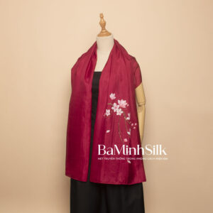 khăn lụa dài hoa mộc lan đỏ