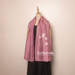 khăn lụa dài hồng h01 hoa mộc lan