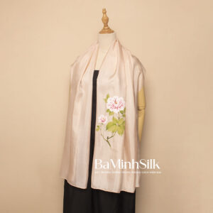 khăn lụa dài hồng phấn hoa mẫu đơn