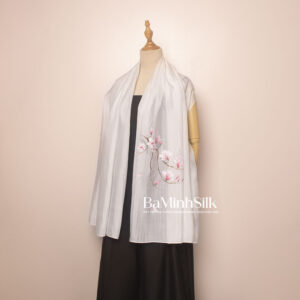 khăn lụa dài trắng hoa mộc lan