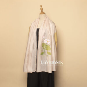 khăn lụa dài vẽ hoa sen màu hồng phấn