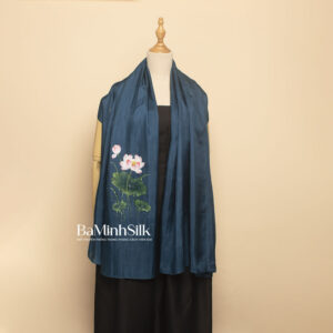 khăn lụa dài vẽ hoa sen xanh cổ vịt