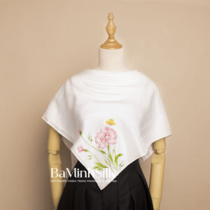 khăn lụa trắng hoa cẩm chướng 80x80