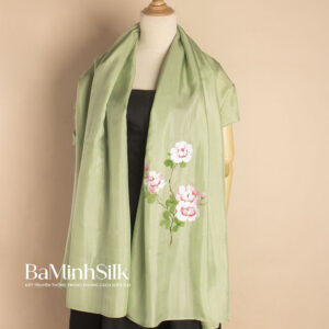 khăn dài vẽ hoa hồng xanh lá ngọc bích