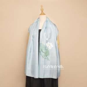 khăn lụa dài xanh mint hoa sen ngọc