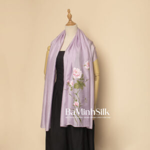 khăn lụa dài màu tím vẽ hoa mẫu đơn 01 1990k