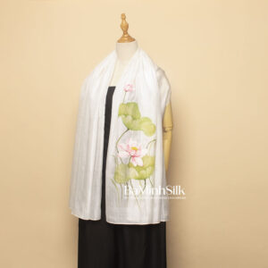 khăn lụa dài vẽ hồng liên màu trắng