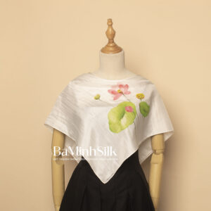 khăn lụa vuông trắng hoa sen 80x80 1090k