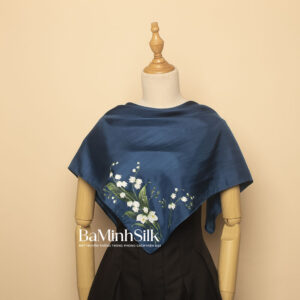 khăn lụa vuông xanh coban hoa linh lan 70x70